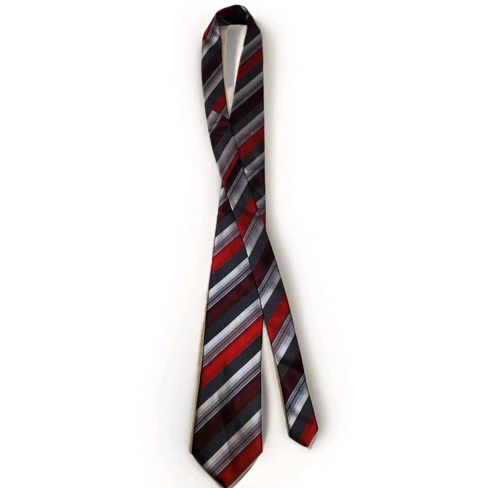 Kenneth Cole Reaction 100% Silk Men's Neck Tie Red Grey‎ And Black 58 Inches